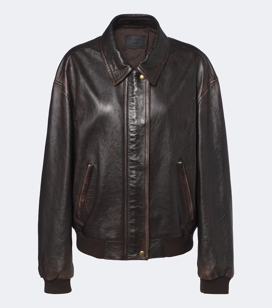 Prada Oversized Leather Blouson Jacket In Brown