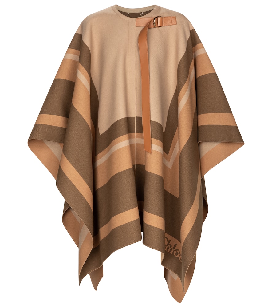 Chloé Leather-trimmed virgin wool cape