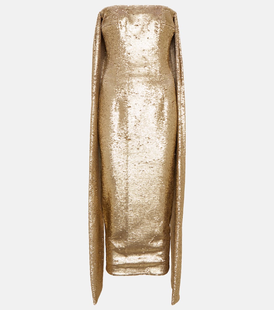 EMILIA WICKSTEAD SEQUINED TRAIN-DETAIL MIDI DRESS