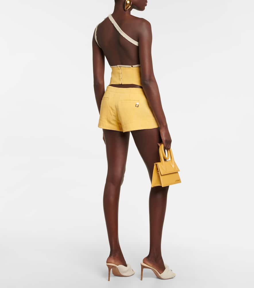 Shop Jacquemus Le Short Areia High-rise Linen-blend Shorts In Yellow