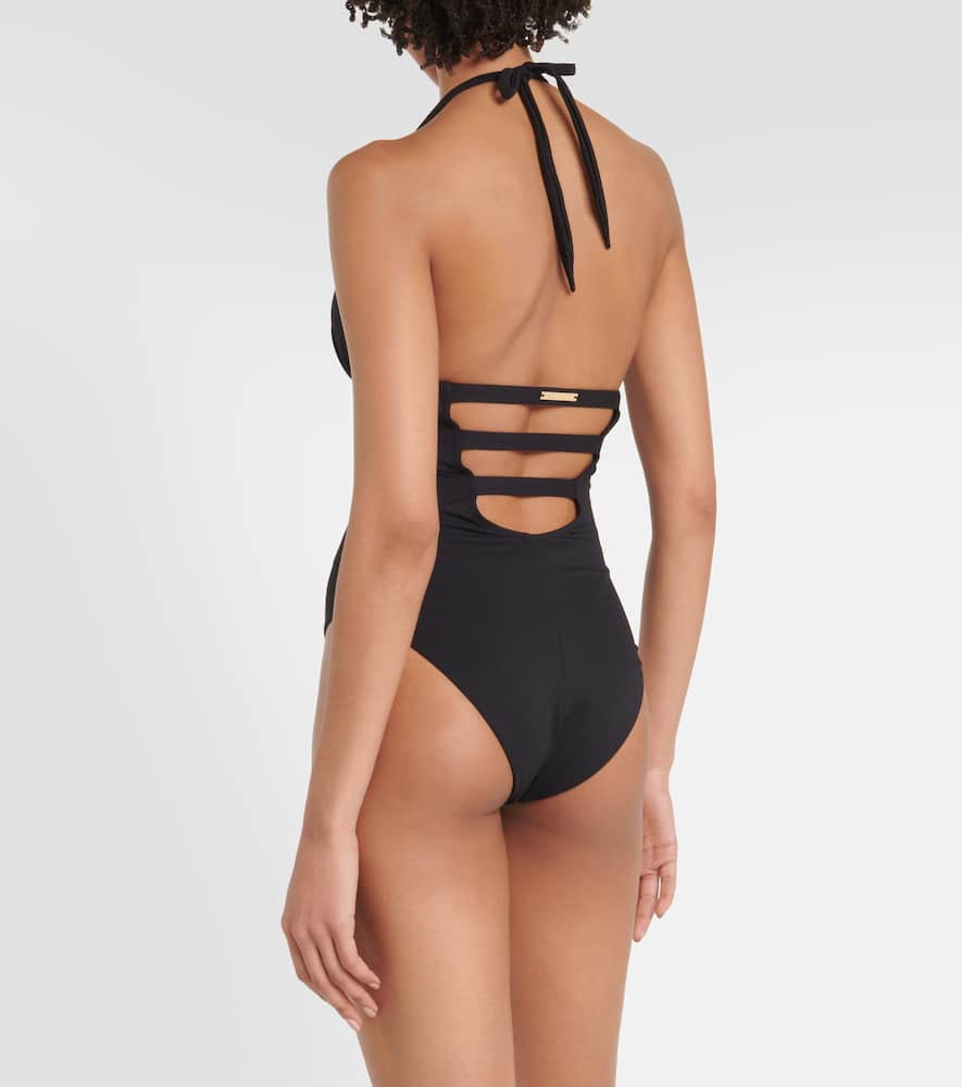 Shop Alexandra Miro Cindy Cutout Halterneck Swimsuit In Black