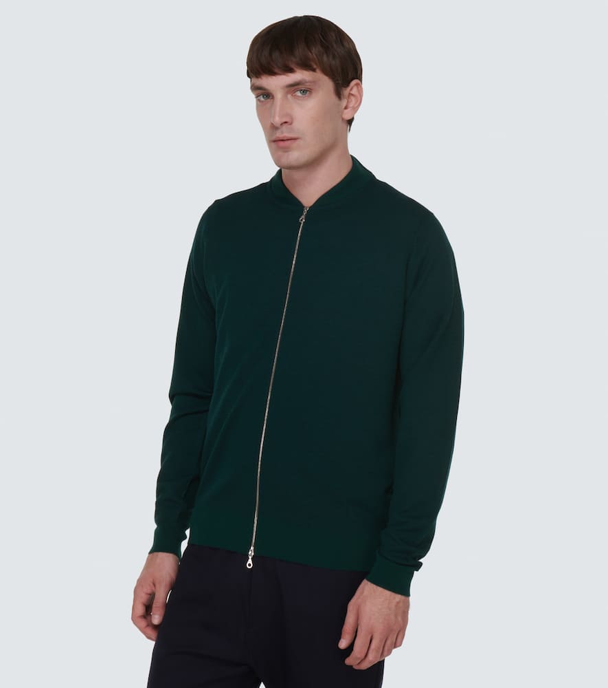 John Smedley 16.singular Zip-up Wool Jacket In Green