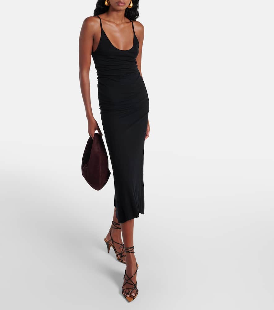 Khaite Leesal Ribbed Midi Dress In Black
