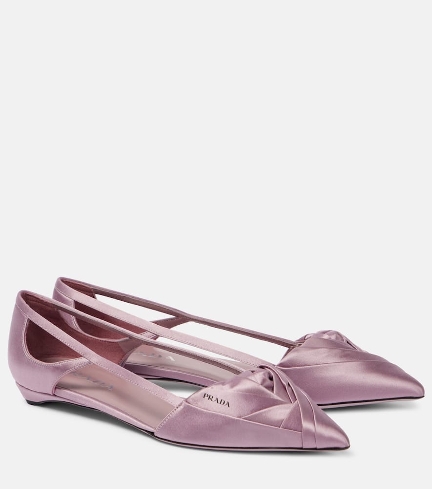 Prada Satin Ballerinas With Cut-out Design And Pointed Toe In Pink