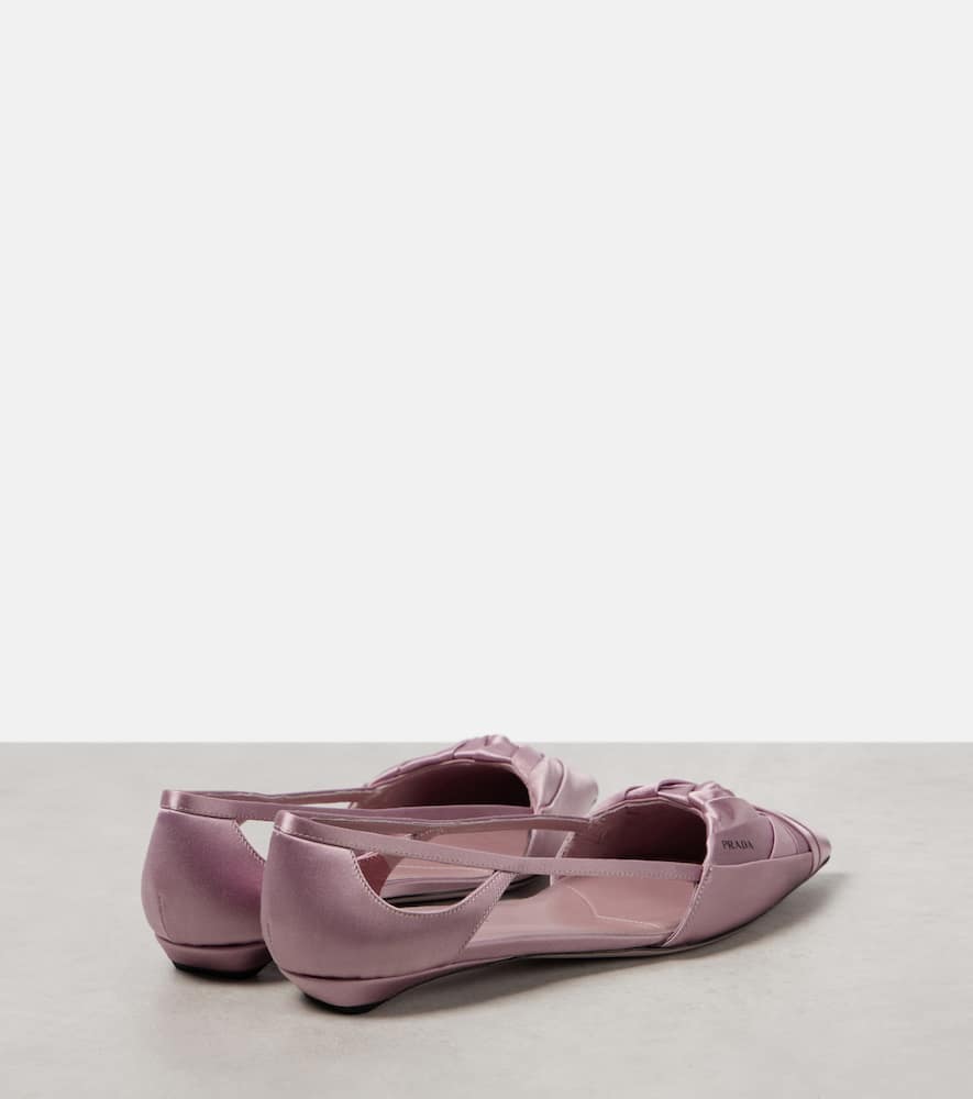 Prada Satin Ballerinas With Cut-out Design And Pointed Toe In Pink