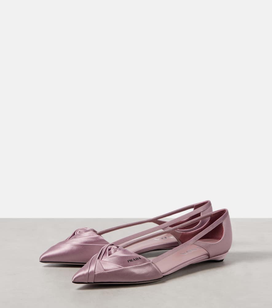 Prada Satin Ballerinas With Cut-out Design And Pointed Toe In Pink