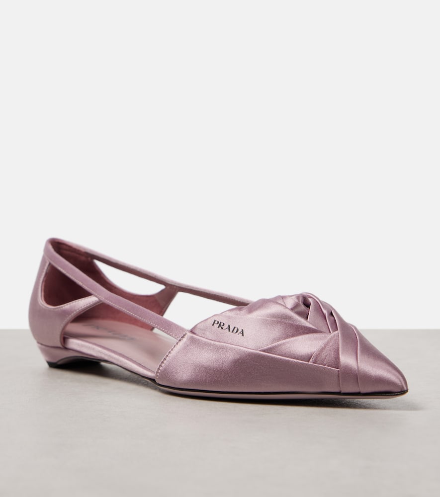 Prada Satin Ballerinas With Cut-out Design And Pointed Toe In Pink