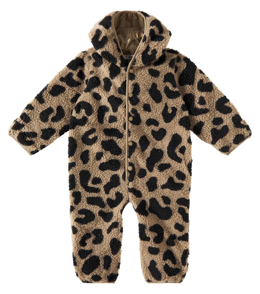Liewood Baby Fraser leopard-print fleece jumpsuit
