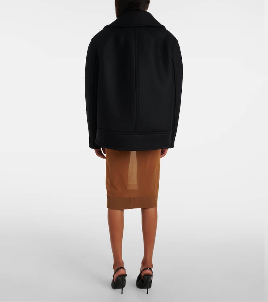 Saint Laurent Black Double-breasted Coat With Classic Wide Revers In Wool Woman In Schwarz