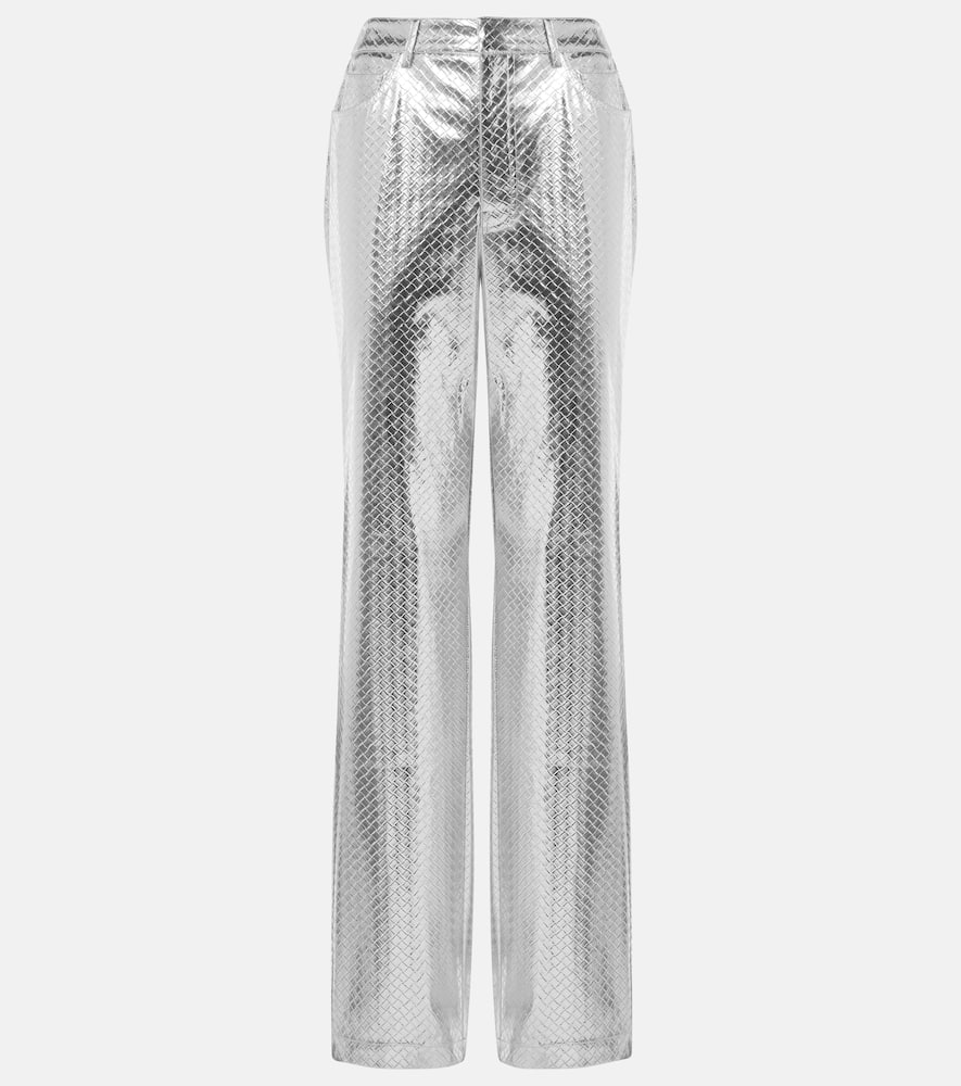 Metallic-effect high-rise straight pants
