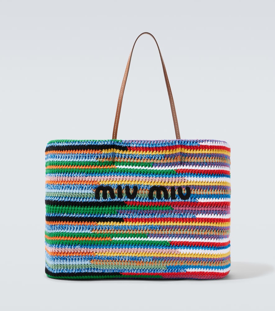 Miu Miu Miu Miu Large crochet leather-trimmed tote bag　ミュウミュウ ラージ かぎ針編み レザートリム トートバッグ