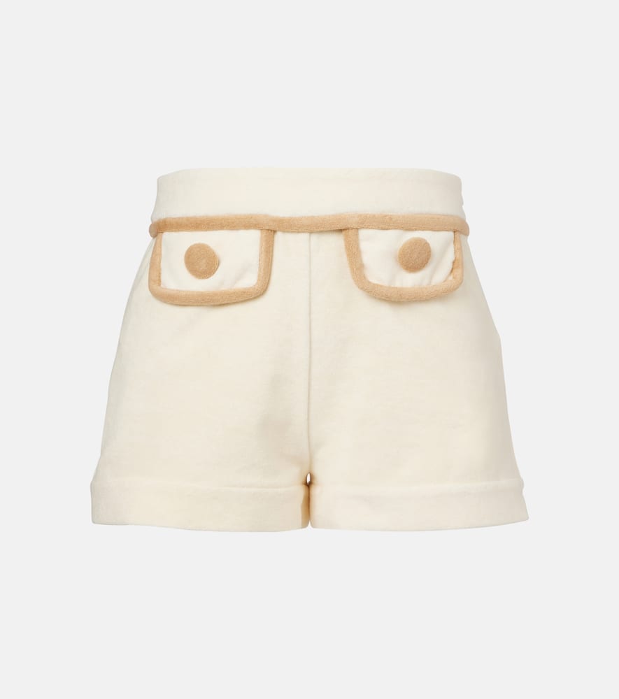 Shop Adriana Degreas Colorblocked Cotton-blend Terry Shorts In White