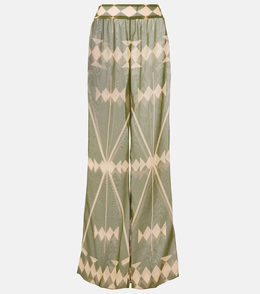 Printed sheer chiffon palazzo pants