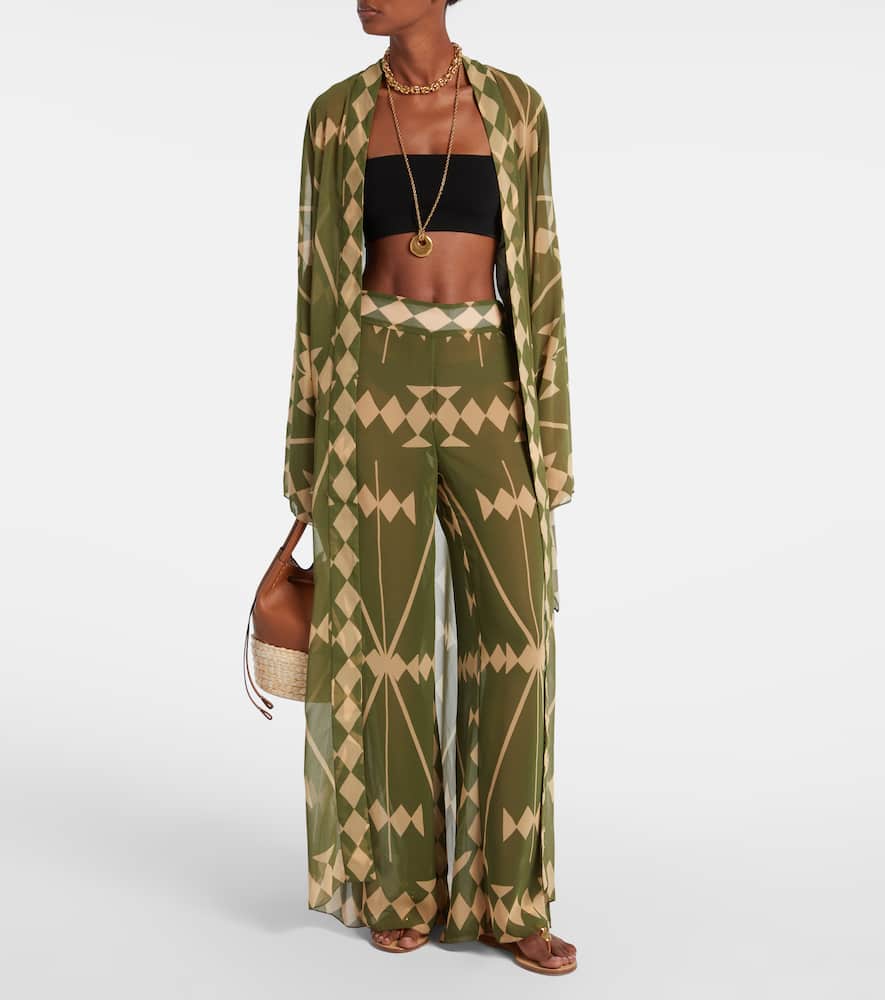Johanna Ortiz Printed Sheer Chiffon Palazzo Pants In Green