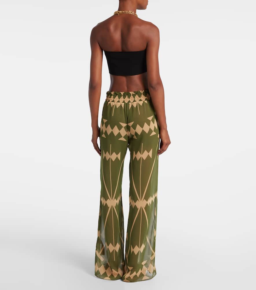 Johanna Ortiz Printed Sheer Chiffon Palazzo Pants In Green