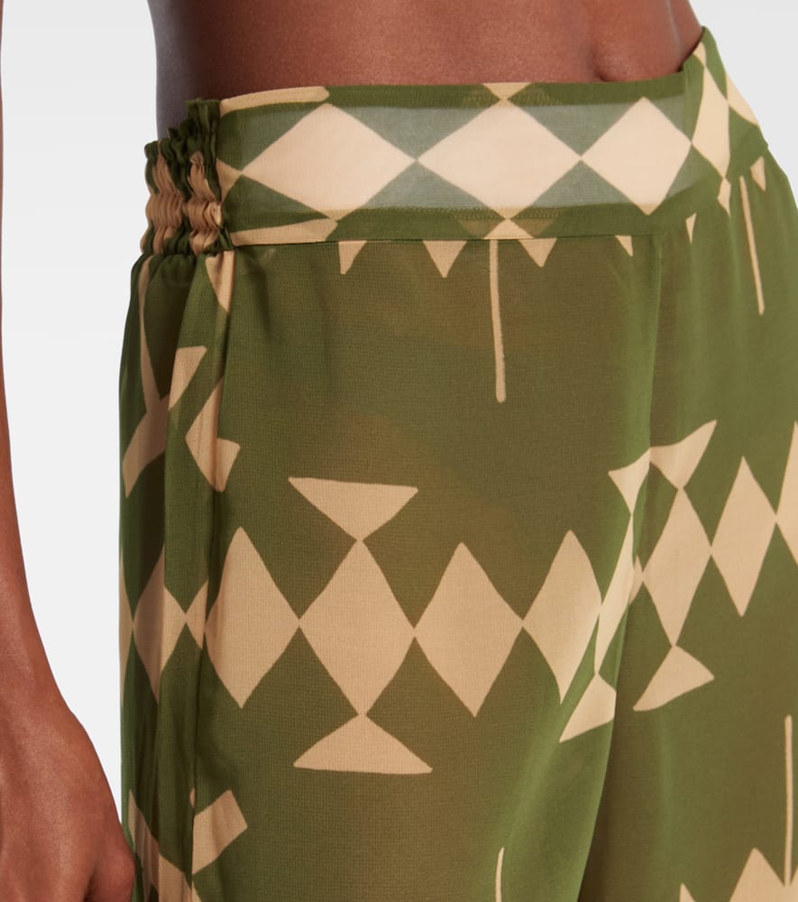 Johanna Ortiz Printed Sheer Chiffon Palazzo Pants In Green