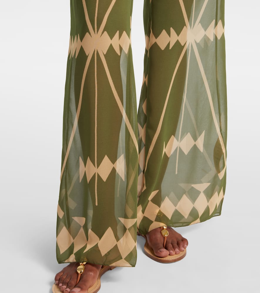Johanna Ortiz Printed Sheer Chiffon Palazzo Pants In Green