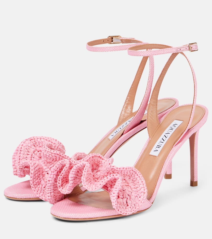 Aquazzura Noches Tropicales 85 Ruffled Sandals In Petal Rose