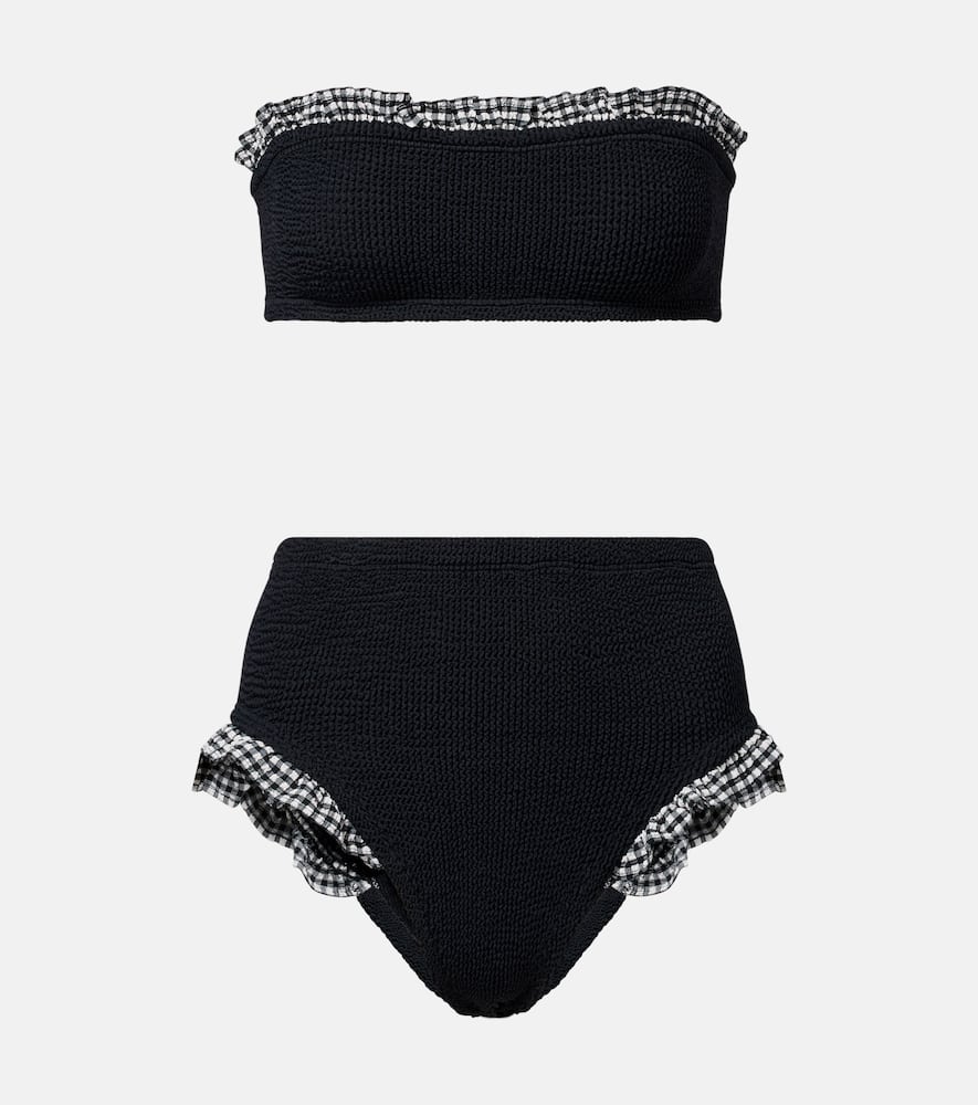 Hunza G Peggy Ruffle-trimmed Seersucker Bikini