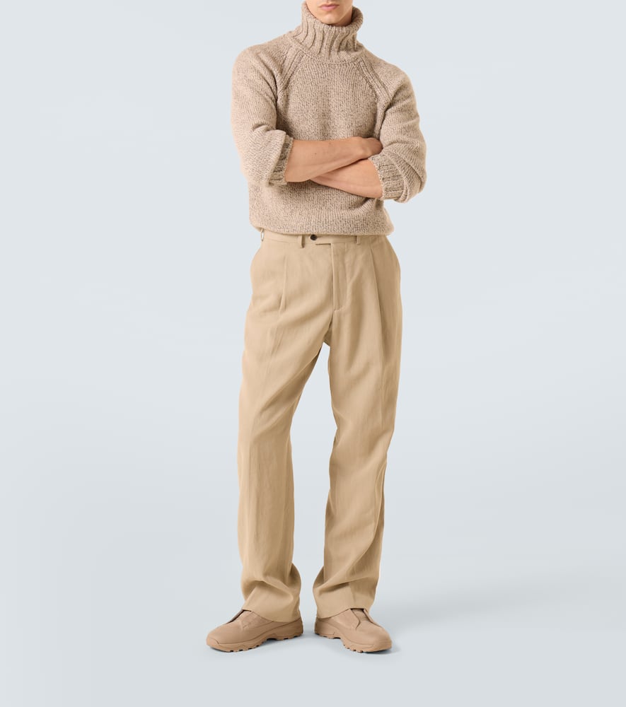 Zegna Cashmere And Wool Turtleneck Sweater In Neutral