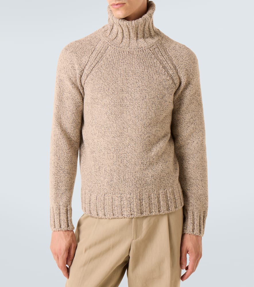 Zegna Cashmere And Wool Turtleneck Sweater In Neutral