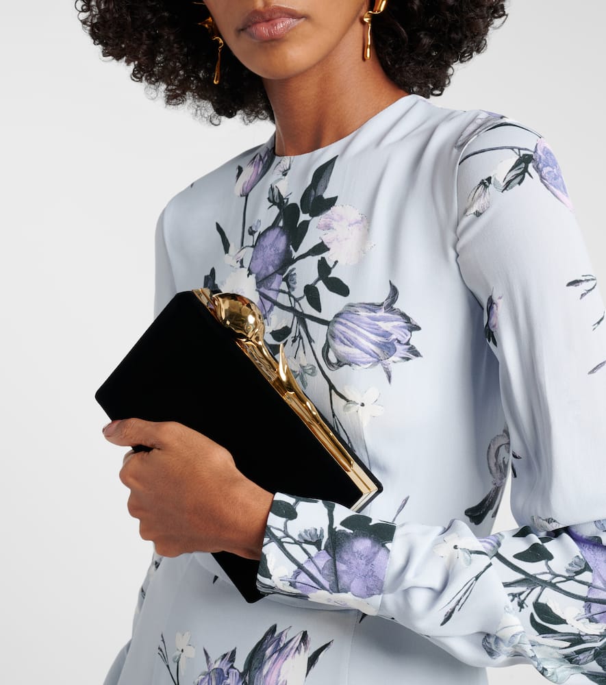 Erdem Bloom Mini Velvet Clutch In Black