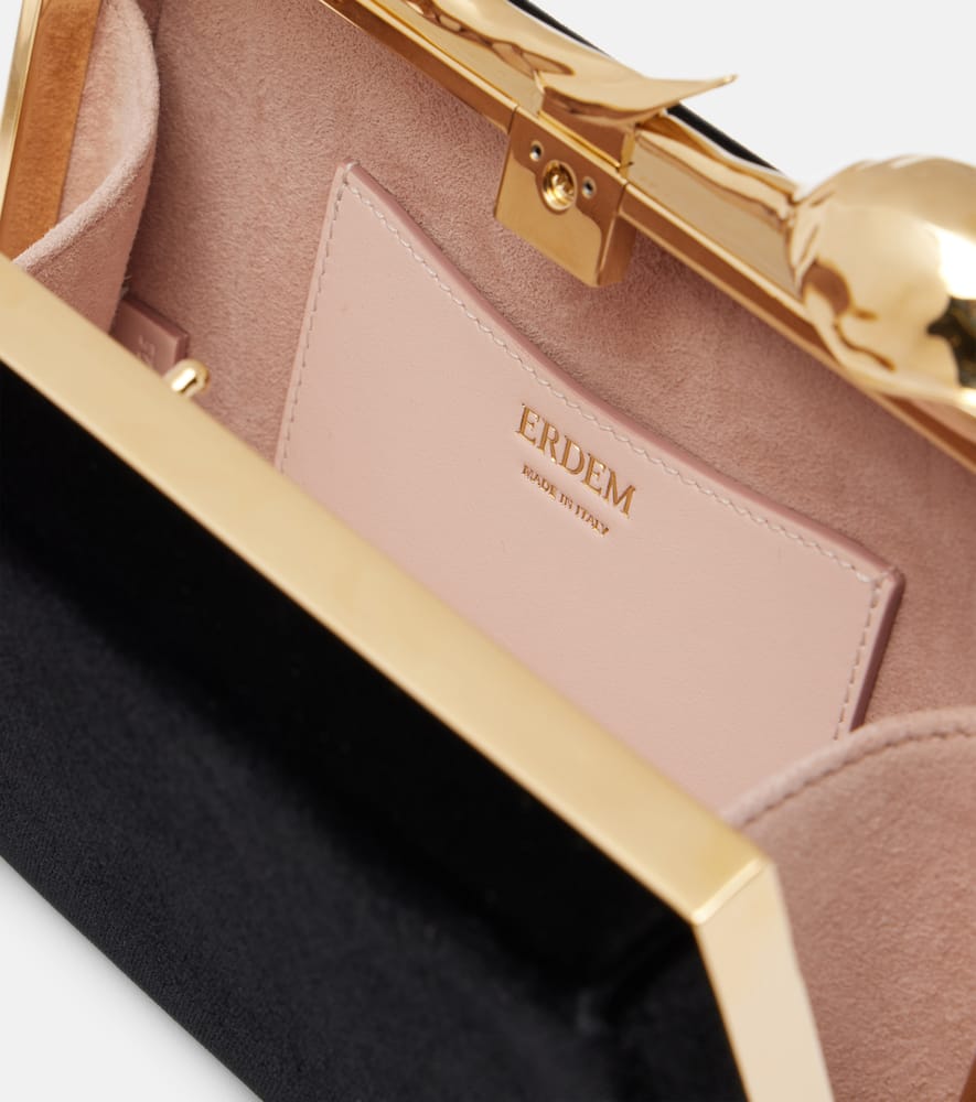 Erdem Bloom Mini Velvet Clutch In Black