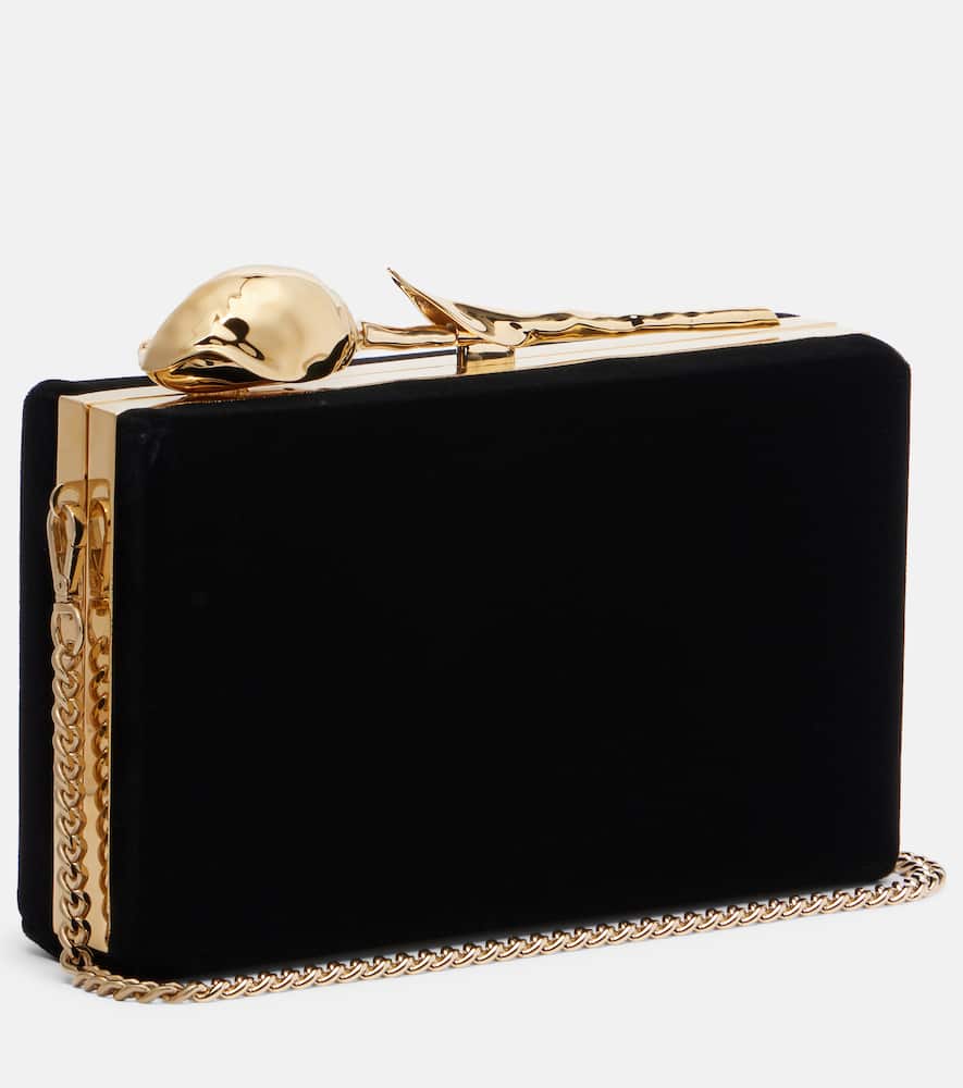 Erdem Bloom Mini Velvet Clutch In Black