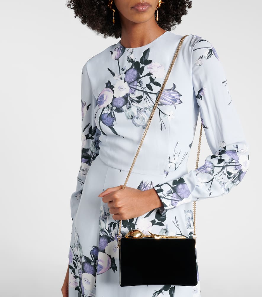 Erdem Bloom Mini Velvet Clutch In Black