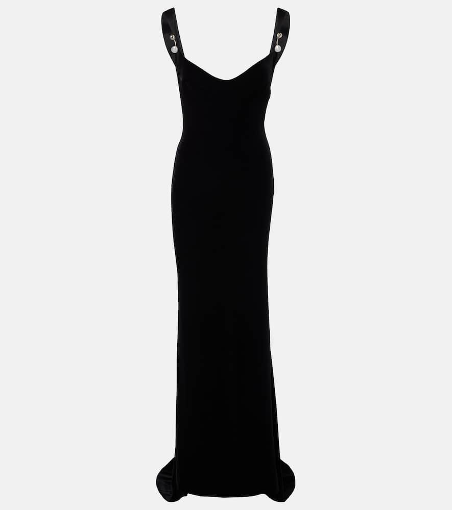 Galvan Avedon Embellished Velvet Gown In Black
