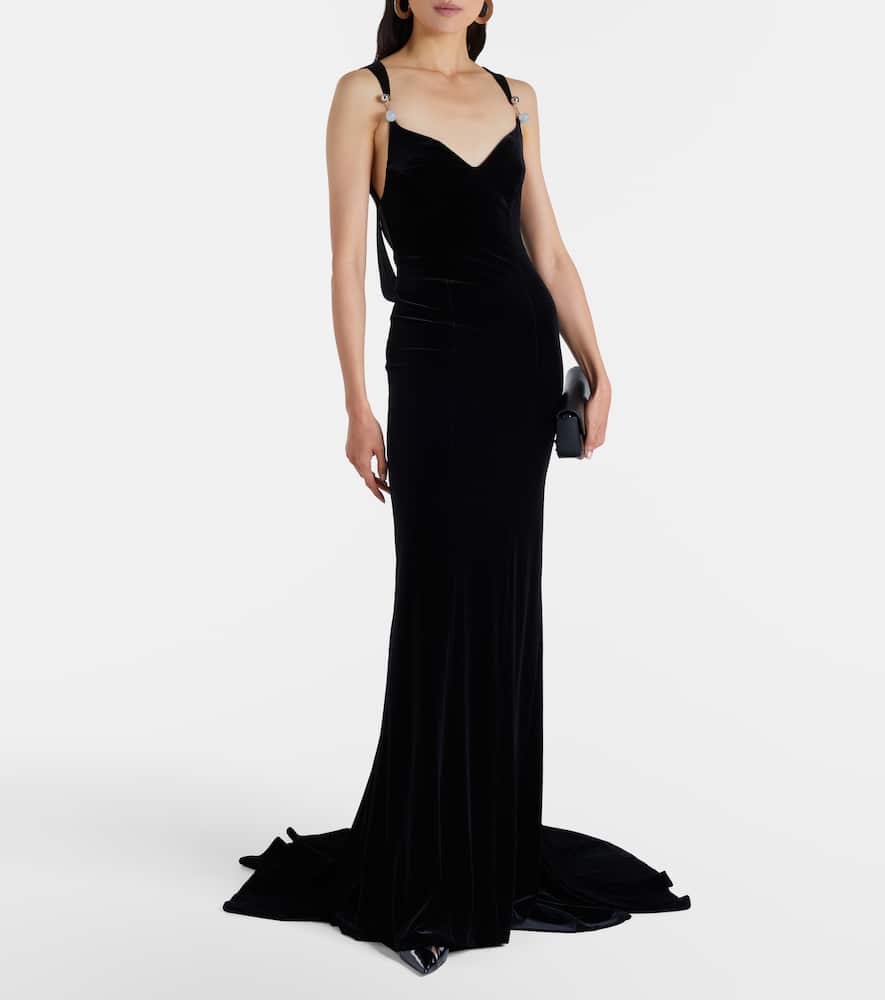 Galvan Avedon Embellished Velvet Gown In Black
