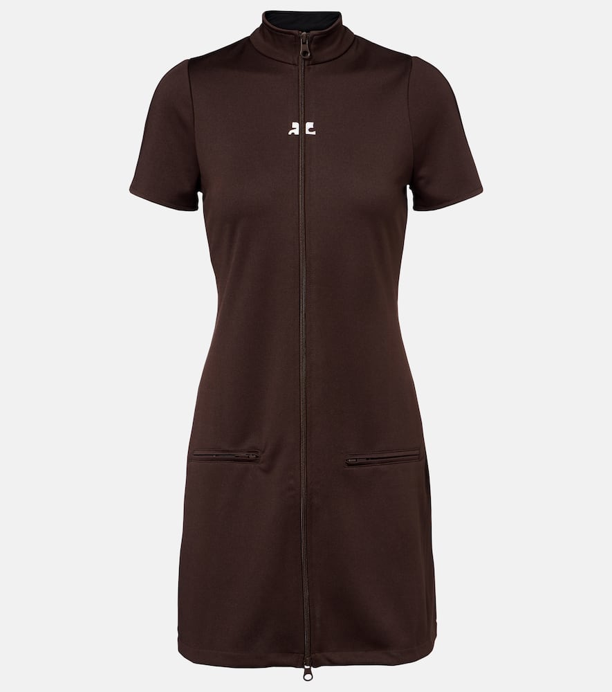 Courrèges Interlock Jersey Zip-up Minidress In Brown