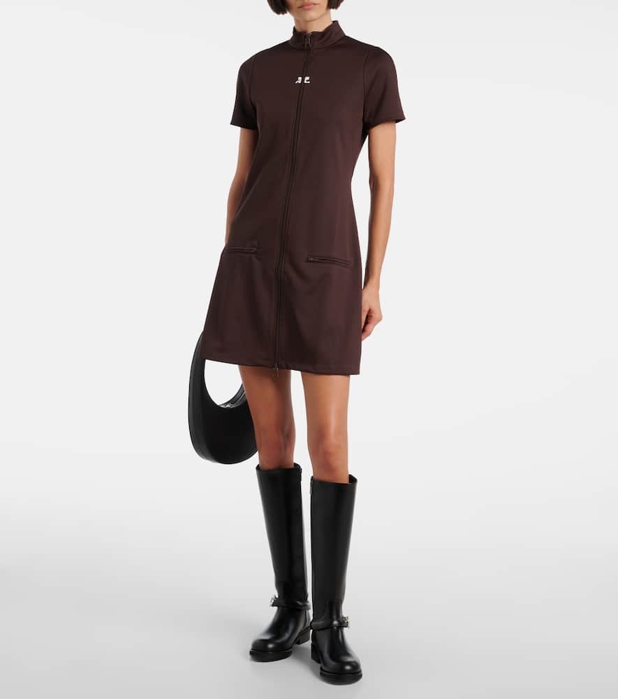 Courrèges Interlock Jersey Zip-up Minidress In Brown