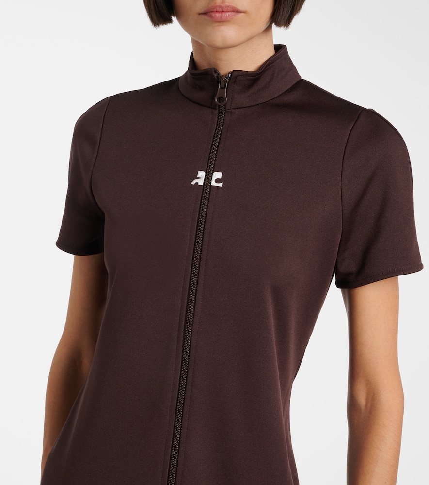 Courrèges Interlock Jersey Zip-up Minidress In Brown