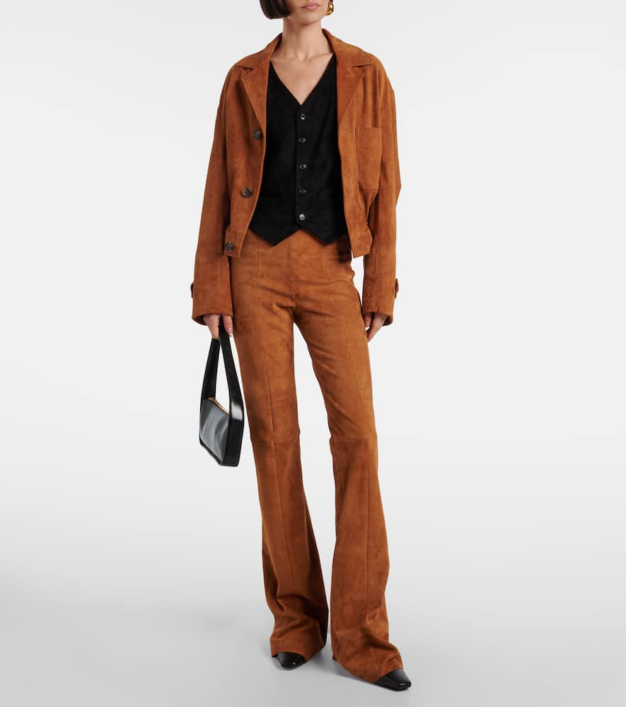 Stouls Gege High-rise Suede Flared Pants In Brown