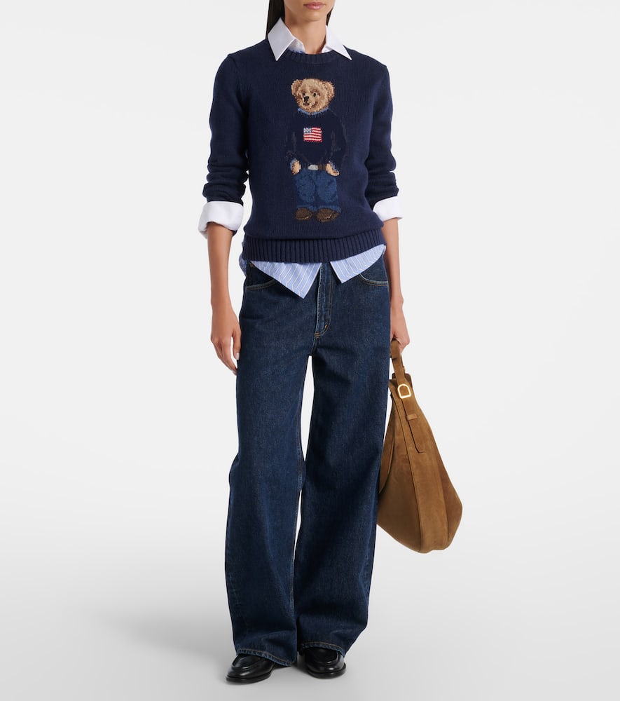 Polo Ralph Lauren Polo Bear Intarsia Cotton And Linen Sweater In Blue