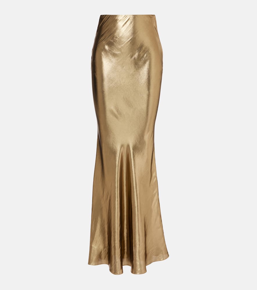 Self-portrait Metallic Satin Maxi Skirt In Gold