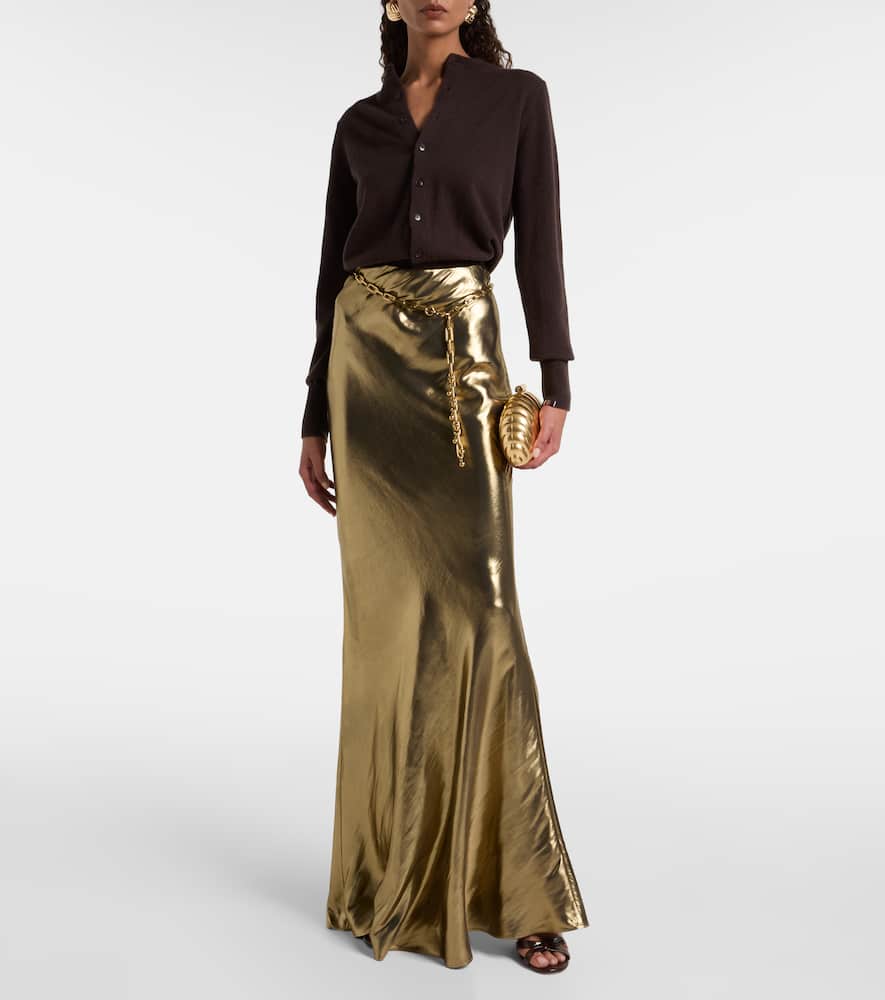 Self-portrait Metallic Satin Maxi Skirt In Gold