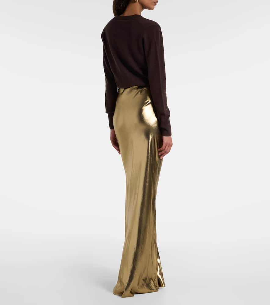 Self-portrait Metallic Satin Maxi Skirt In Gold