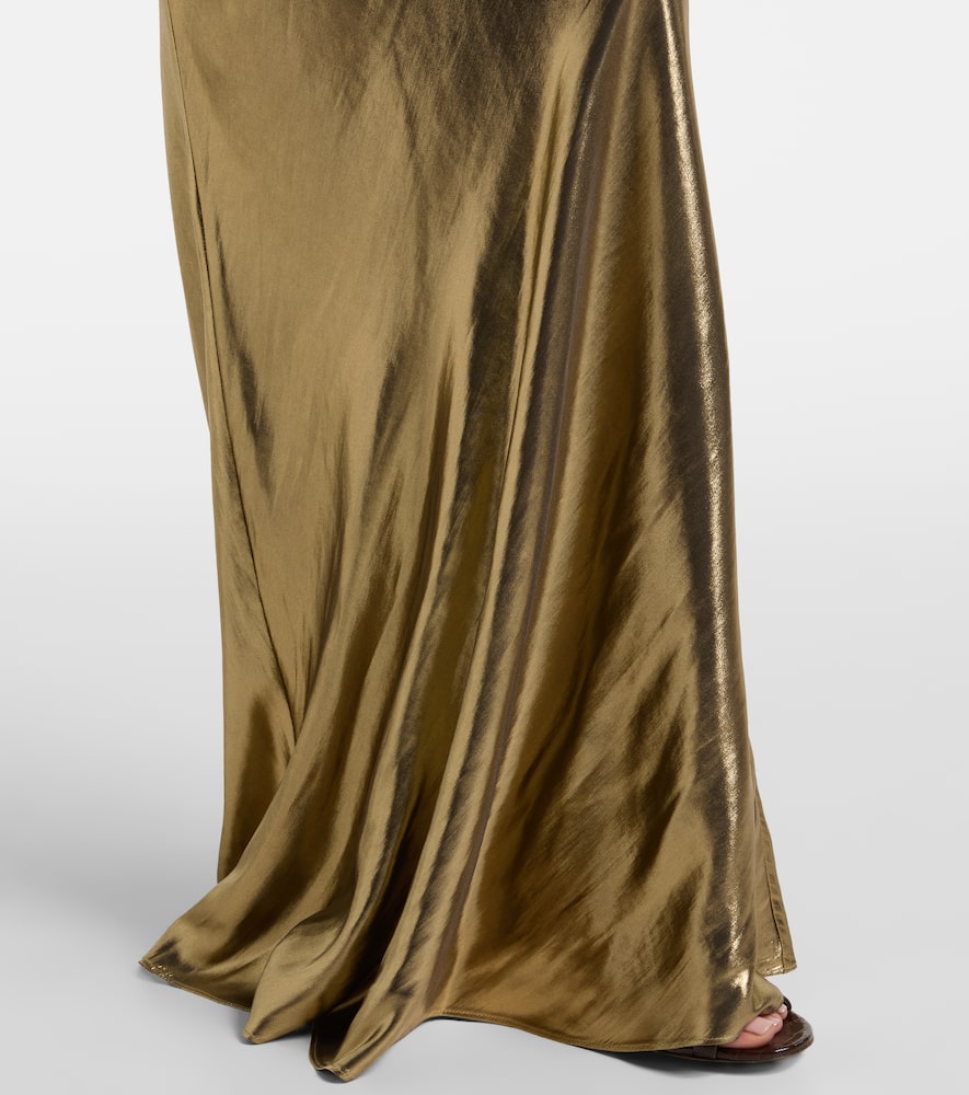 Self-portrait Metallic Satin Maxi Skirt In Gold
