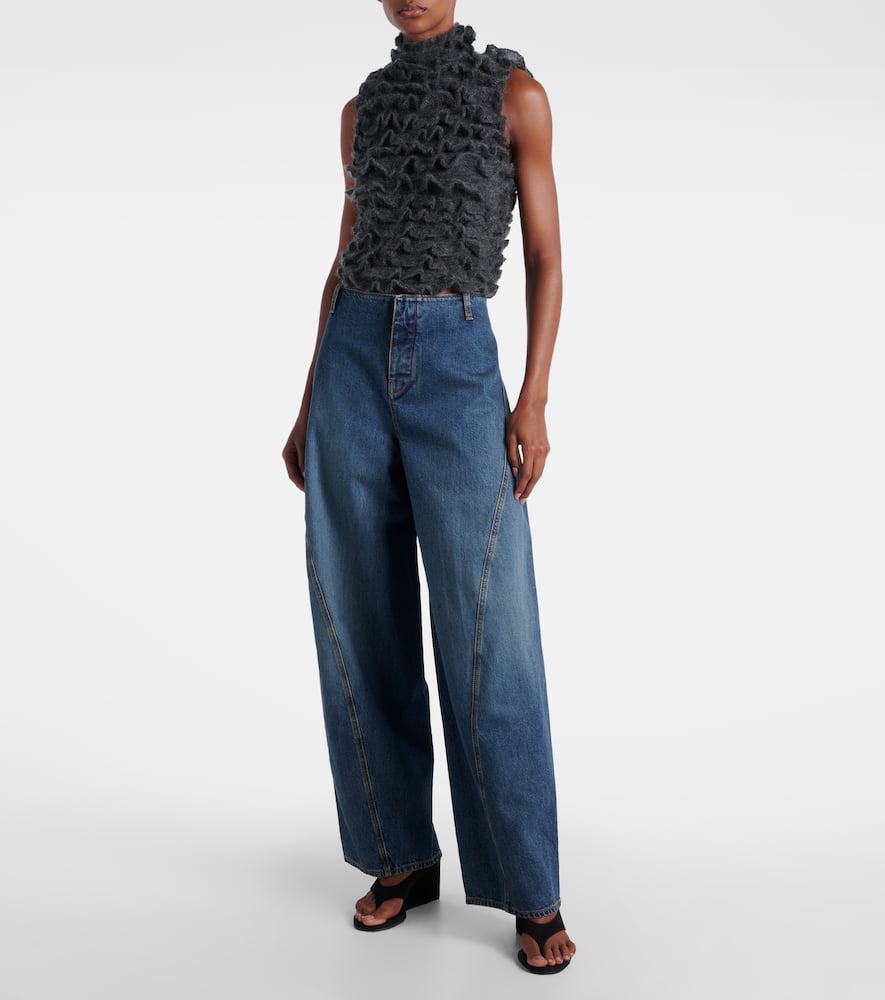 Alaïa Ruffled Mohair-blend Turtleneck Top In Gray