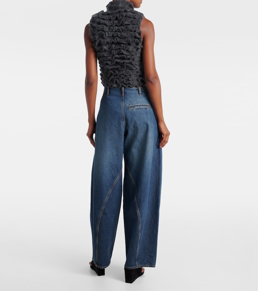 Alaïa Ruffled Mohair-blend Turtleneck Top In Gray