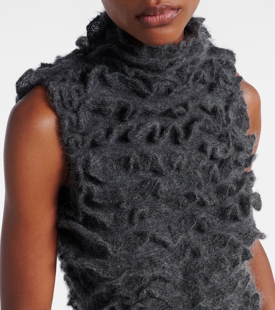 Alaïa Ruffled Mohair-blend Turtleneck Top In Gray