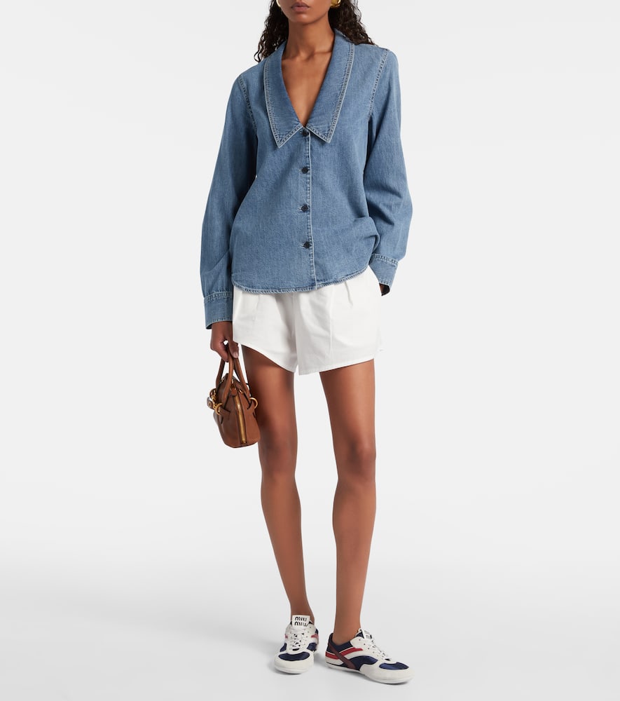 Frame Low Collar Denim Shirt In Blue