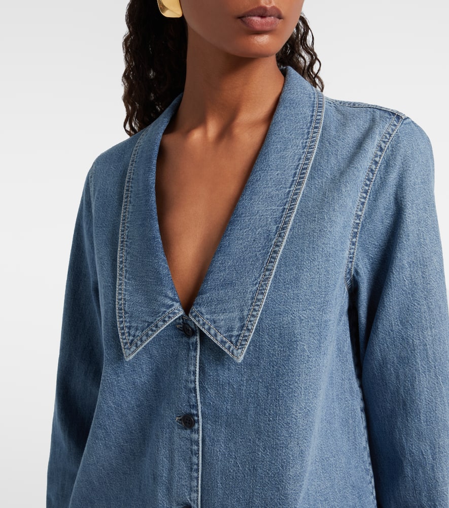 Frame Low Collar Denim Shirt In Blue