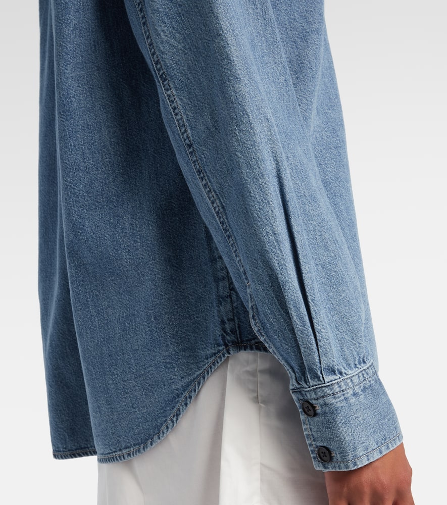 Frame Low Collar Denim Shirt In Blue