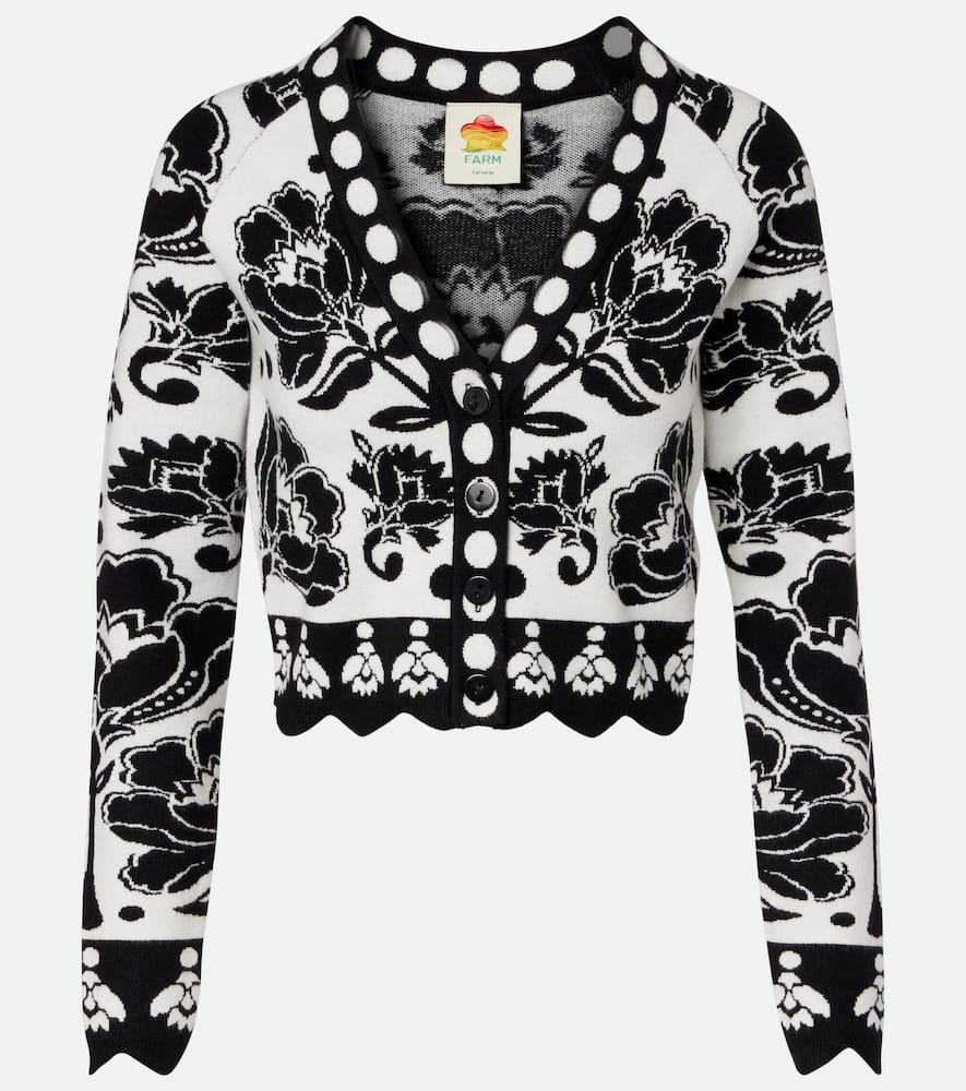 Farm Rio Floral Arabesque Jacquard Cardigan In Black