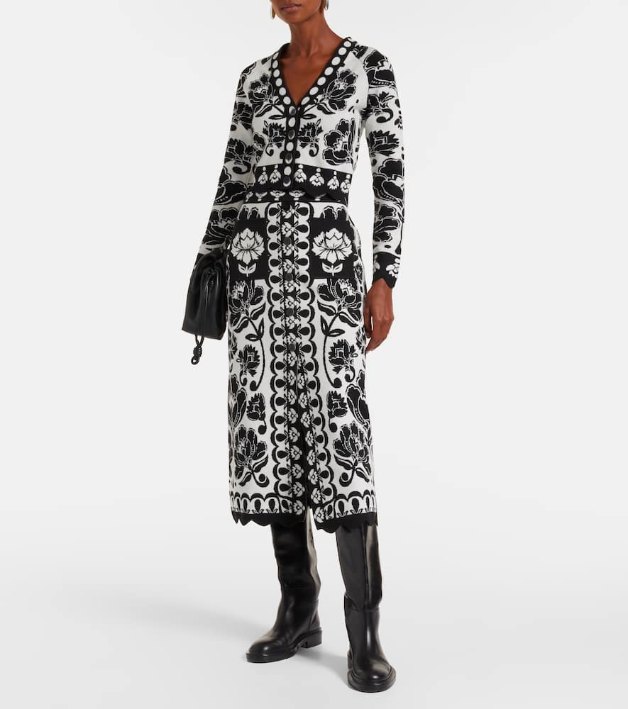 Farm Rio Floral Arabesque Jacquard Cardigan In Black