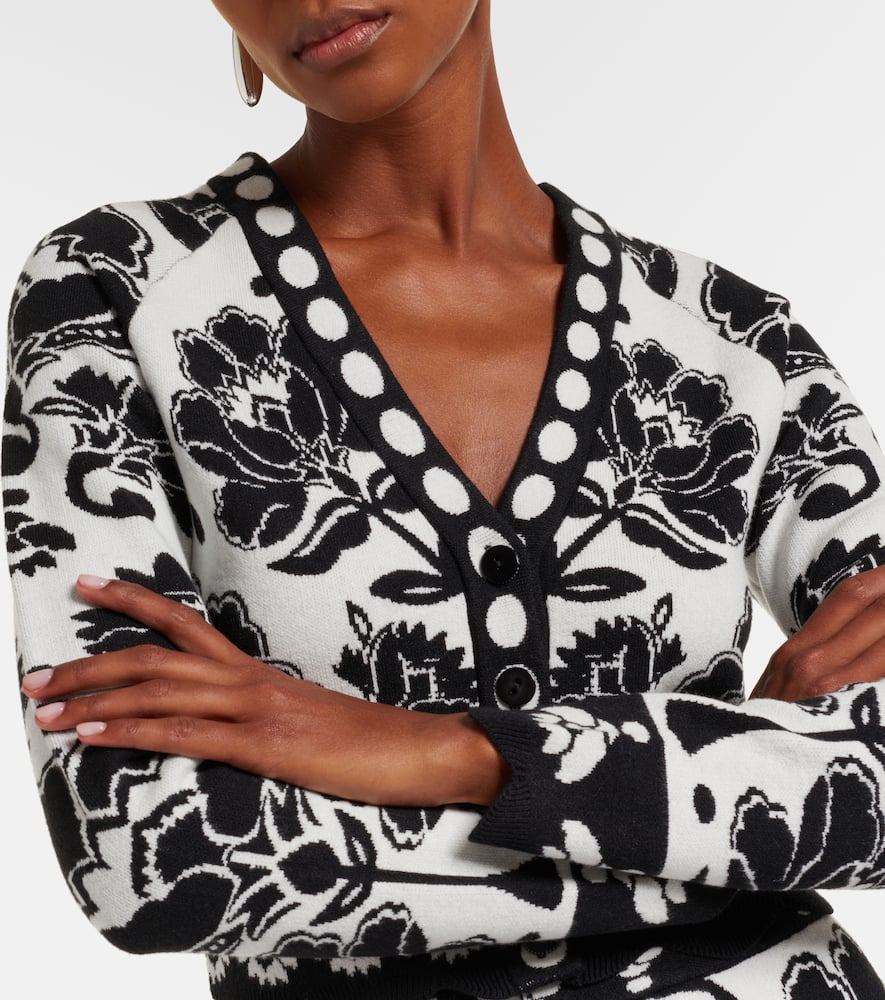 Farm Rio Floral Arabesque Jacquard Cardigan In Black