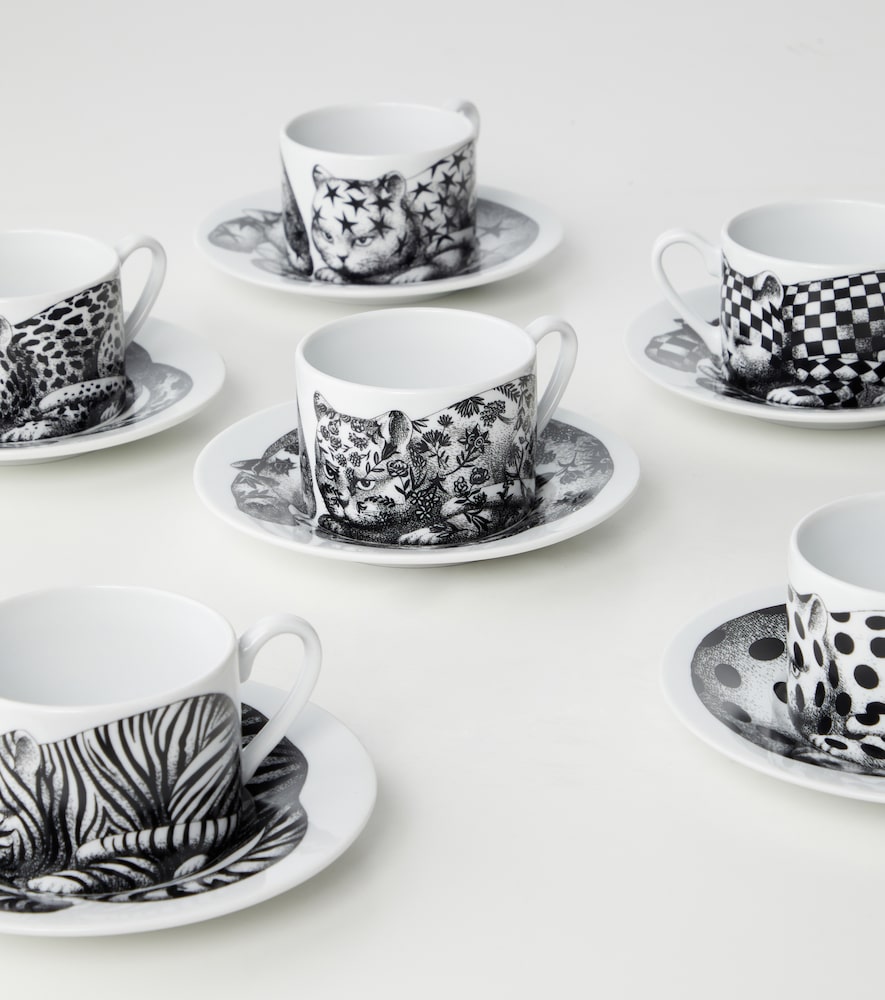  Fornasetti Fornasetti High Fidelity Set Of 6 Porcelain Teacup And Saucer Set 
